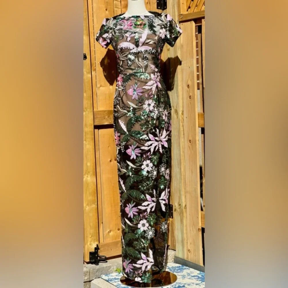🆕 BRONX & BANCO 🧿 NWOT Zinnia Side-Split Sequin & Embroidered Gown, Sz S US 4 - Picture 4 of 16